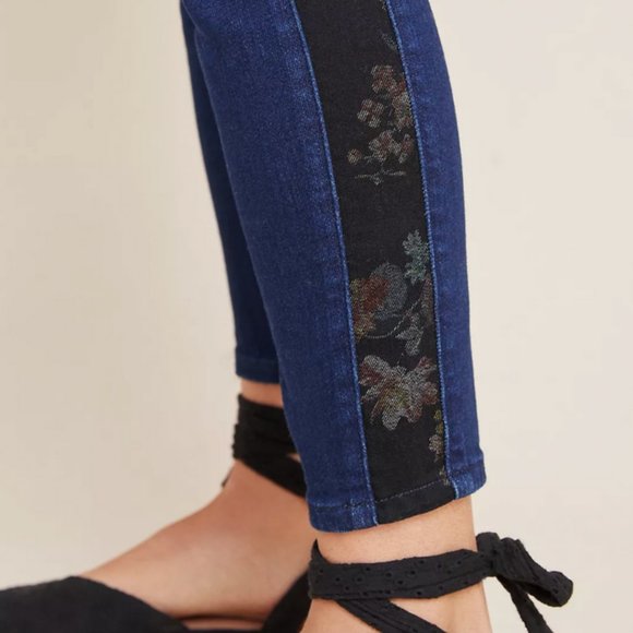 Pilcro Ultra High-Rise Floral Contrast Painted Colorblock Skinny Jeans Anthro - Picture 5 of 12